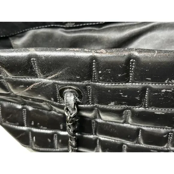 CHANEL Frozen Black Quilted Vinyl Chocolate Bar Large Grand Shopper Tote Bag - Picture 9 of 11